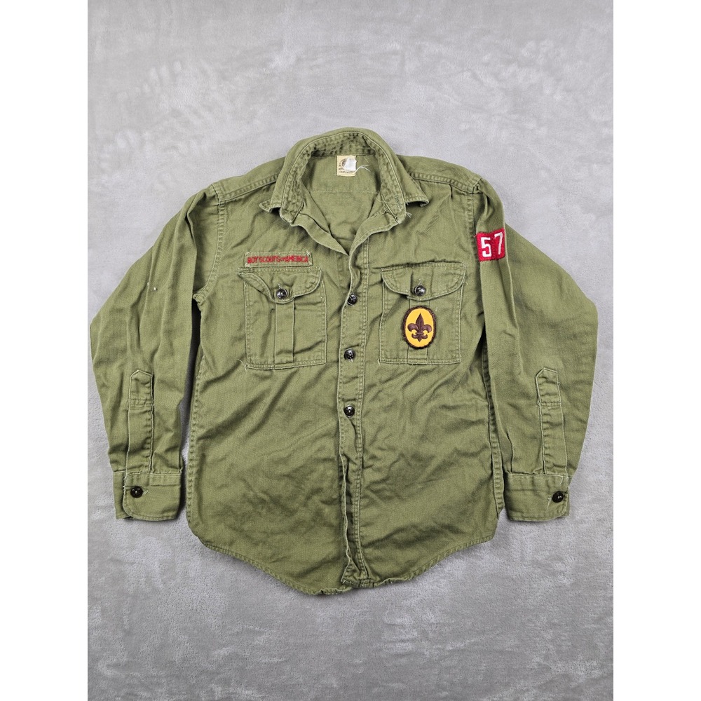 Vintage Boy Scouts of America Shirt Boys S/M Green Sanforized Uniform L/S *Read
